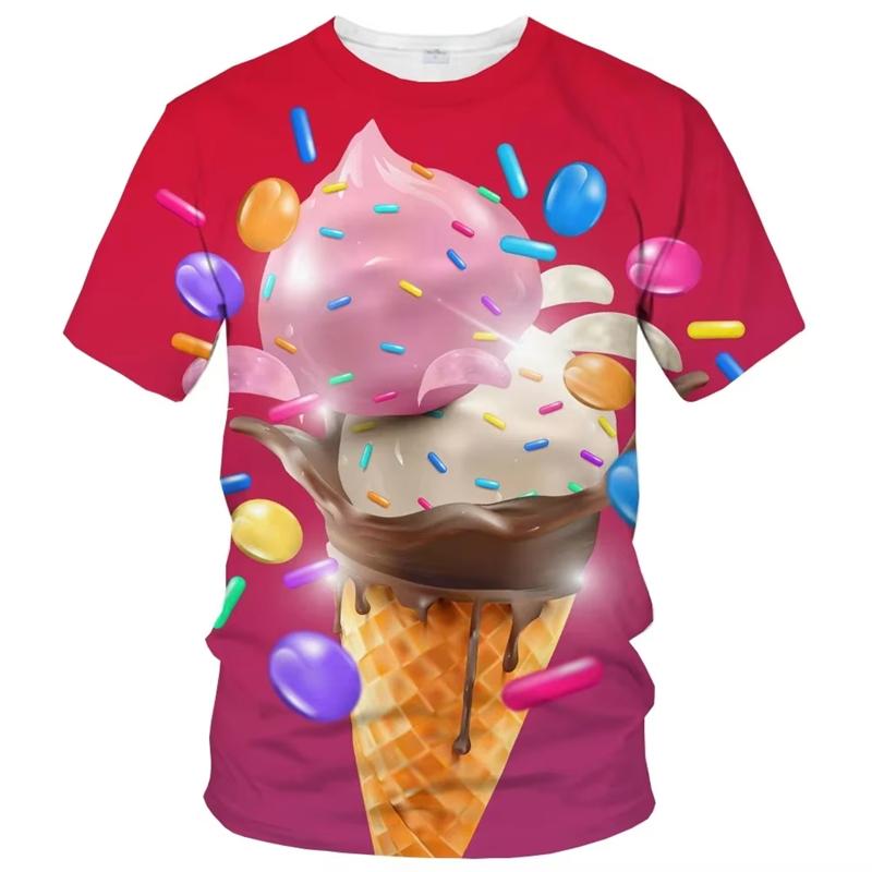 Ice Cream 3D Printing T-shirt Colorful Likeable Summer Clothing For T Shirt Men And Kids Funny Intersting Design 2024 New Tee