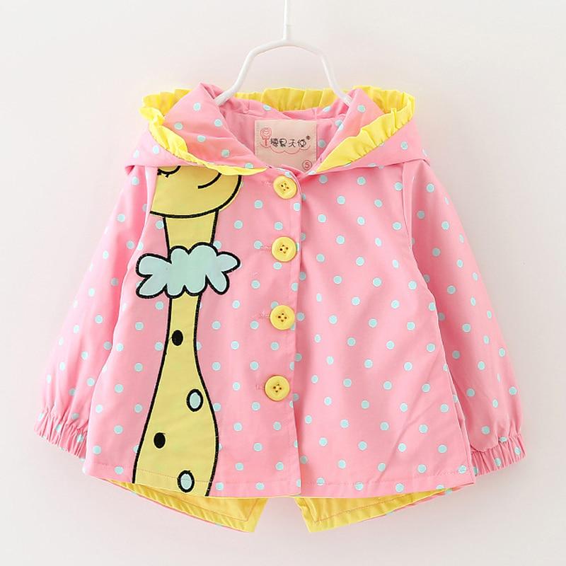 1 2 3Yrs Kids Girls Windbreaker Cute Spring Baby Girl Jackets Autumn Cartoon Dots Hooded Coats Girl Outerwear Kids Clothes
