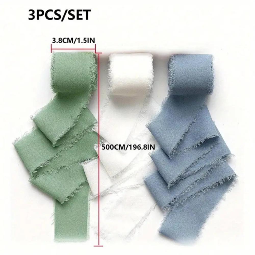 3 Rolls 5m Fringe Chiffon Silk Ribbon DIY Craft Hairy Chiffon Ribbon Wedding Invitations