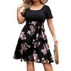 Women's Fashionable And Trendy Round Neck Short Sleeved Waist Print Dress In Plus Size