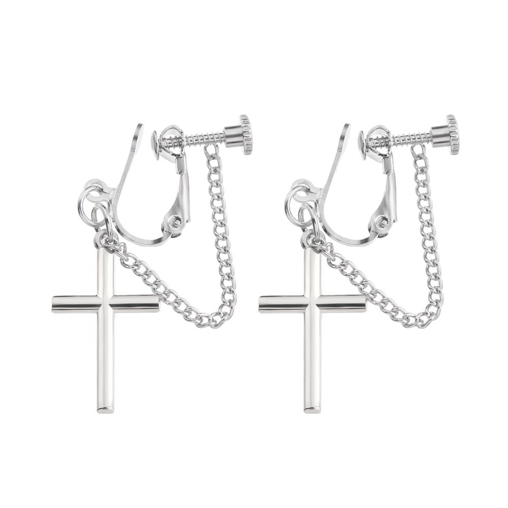 Серьги-цепочки с крестиком для темного красивого персонажа без проколов, зажим для ушей