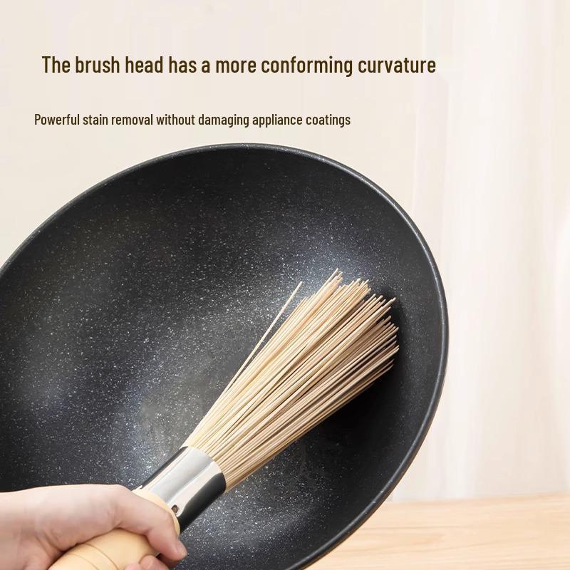 Natural Bamboo Kitchen Brush Set: Old-Fashioned Pot Brush, Dishwashing Brush, Bamboo Broom, and Loofah Silk Brush.