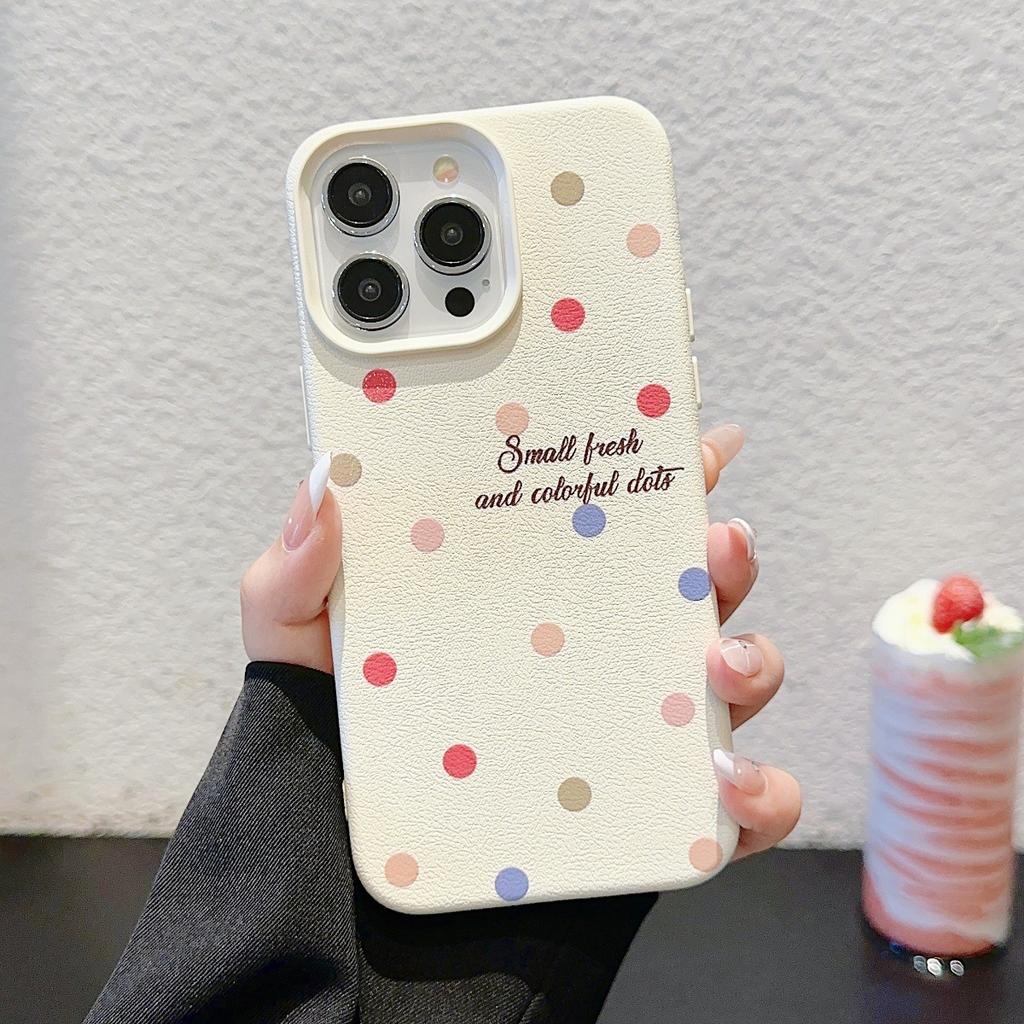 Leather Pattern Polka Dot Love Flower for Apple 16promax Mobile Phone Case for IPhone15pro/14/13