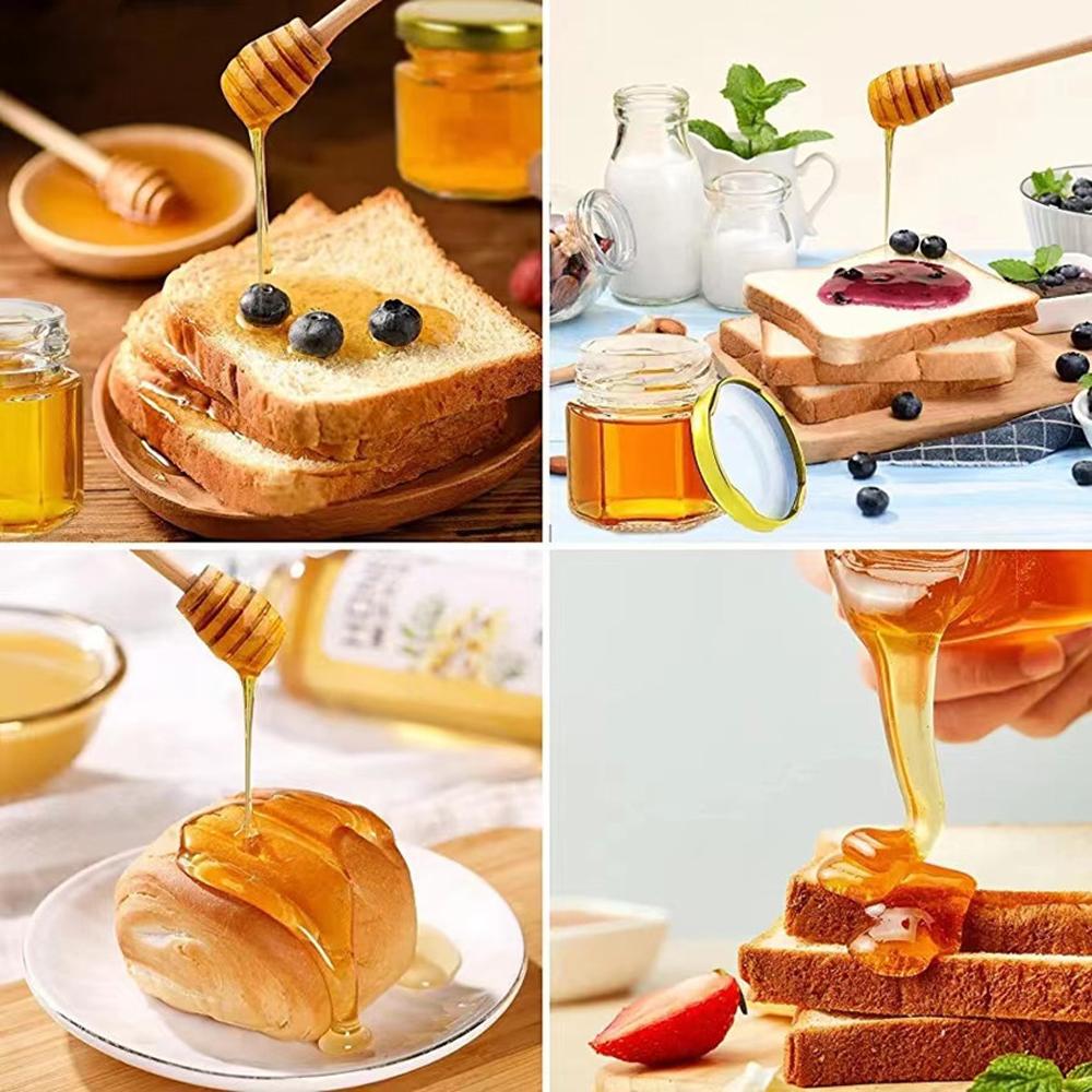20Pcs Hexagonal Honey Glass Jars with Wood Dippers 45mL Small Glass Bottle with Lid for Baby