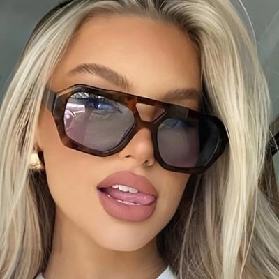 Новые винтажные квадратные солнцезащитные очки Модные женские мужские Двойные мостики Очки Женские Шикарные Полигональные Солнцезащитные очки Леопардовые Очки