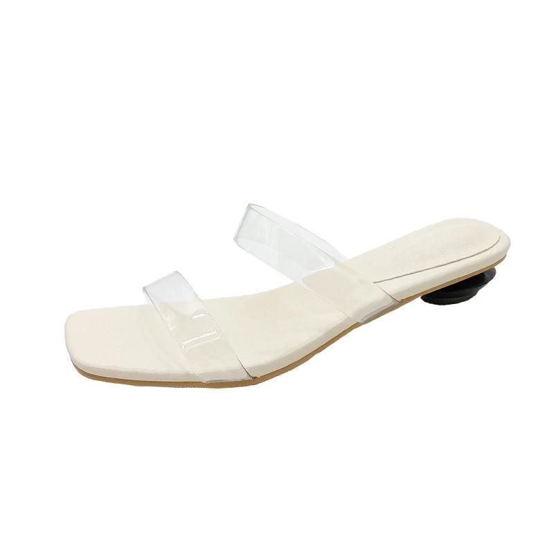 2024 Модные однотонные летние женские тапочки с неглубоким носком и высоким каблуком, женские тапочки, прозрачные сандалии