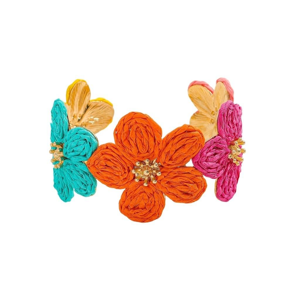 Colorful Woven Flower Bangle Vintage Hand Ring Retro Raffia Grass Bracelet Daily