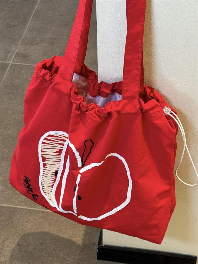 Apple Canvas Drawstring Shoulder Bag: Lightweight, Versatile, Large Capacity Tote for Students