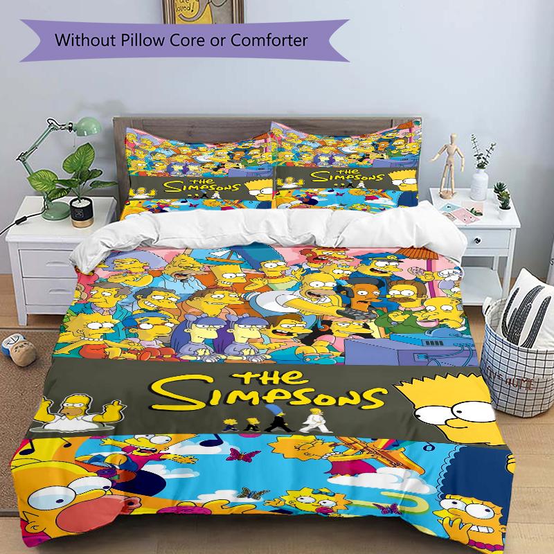 3Pcs Simpsons Family Adventure Bedding Set Quilt Cover Pillowcase Home Christmas Xmas Halloween Gift 1 Duvet Cover 2 Pillowcase S921746
