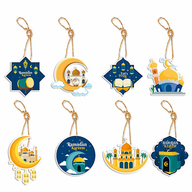 8pc Eid Mubarak Decor Hanging Tag 2025 Ramadan Decoration for Home Mubarak Ramadan Kareem Eid Al Adha Islamic Muslim Party Decor