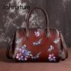 Genuine Leather Women Bag Hand Painted Floral Retro Luxury Handbag Large Capacity Shoulder & Crossbody Bags