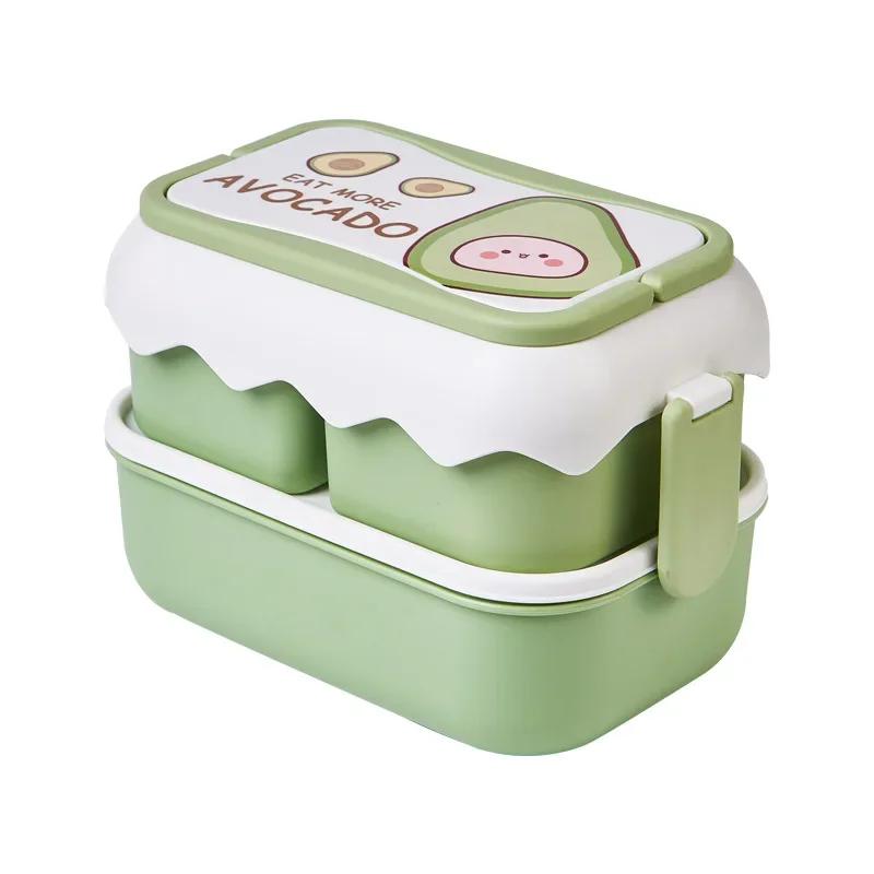 1pc-Double layered colored fruit lunch box, large capacity portable lunch box, suitable for camping, picnics, and beaches