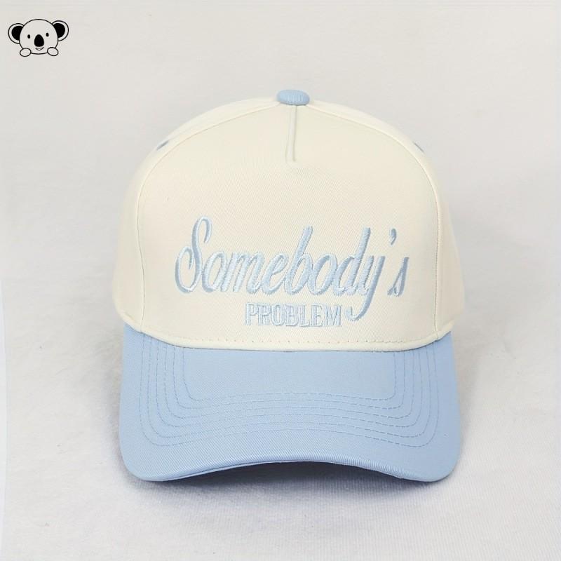 Embroidered Letter Trucker Cap Cotton-Linen Blend Baseball Hat Unisex Flat Top Wide Brim Adjustable-Free
