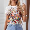 Summer Round Neck 3D Colorful Paint Splatter Print T-shirts Fashionable Casual Short Sleeved Women's T-shirts