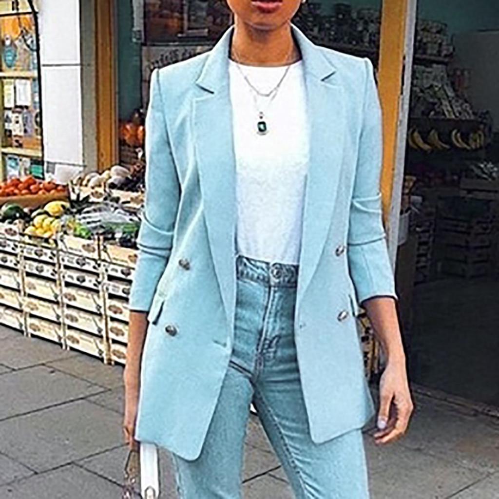 Женская однотонная куртка с отложным воротником и длинным рукавом, верхняя одежда