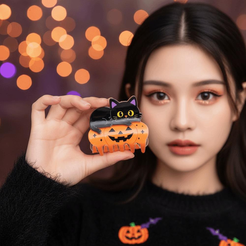 Non Slip Pumpkin Shark Clip Cute Animal Black Cat Hair Claw Halloween Hair Claw Theme Party