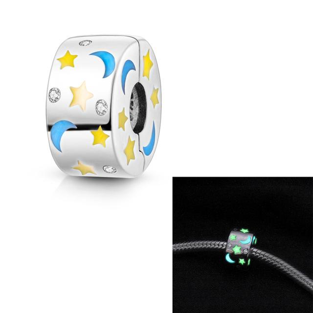 925 Sterling Silver Glowing Stars Moon Sun Rainbow Dangle Charms Beads Bracelet Necklace Jewelry Women