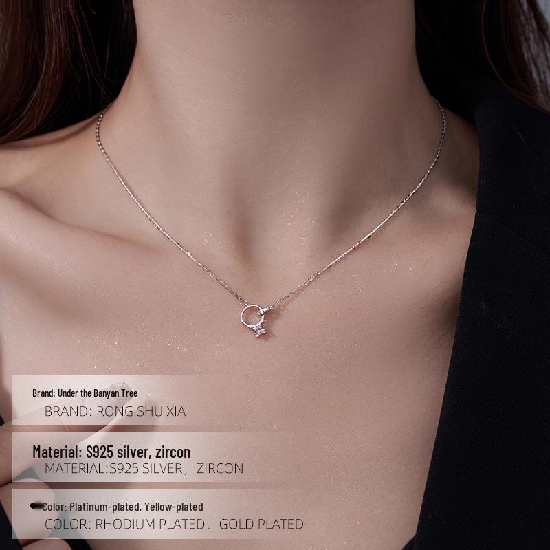 Ожерелье с подвеской в виде двойного кольца из серебра 925 пробы Banyan Tree Mobius - легкая роскошная цепочка на ключицу