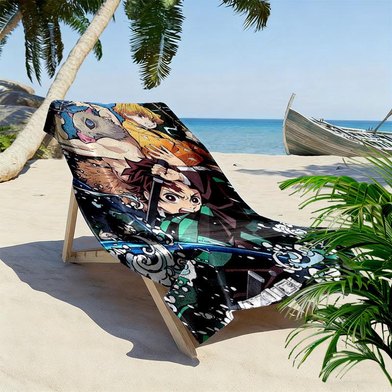 Demon Slayer Anime Print Beach Towel, Large Soft Quick Dry Towel for Beach Camping Swimming