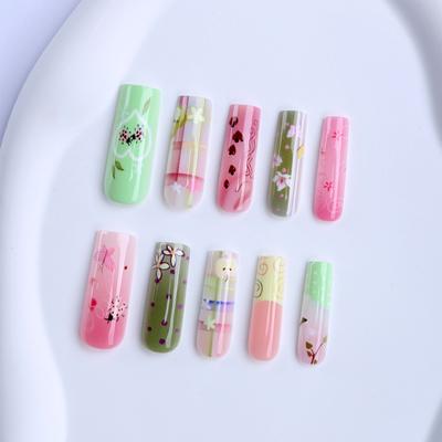 Artificial Nails with Flower Design 24 Pieces Resin Material for Asian and European Women