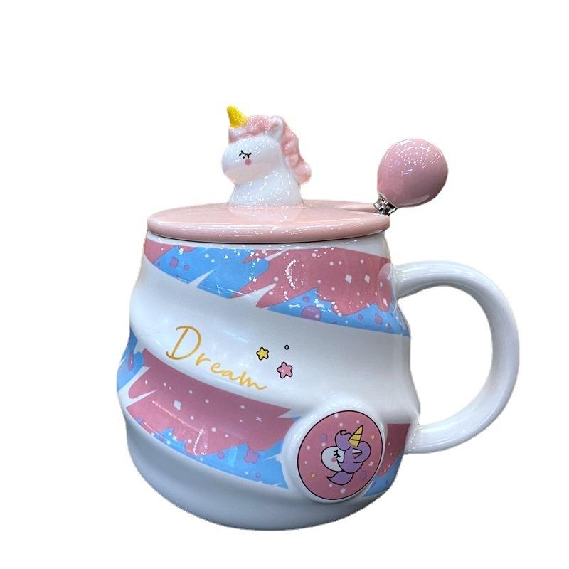 Сувенирная керамическая кружка-термос «Радужный единорог» с крышкой и ложкой, чашка для питья воды для девочки, офисная кофейная чашка