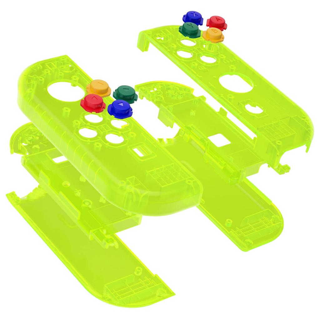 Прозрачный сменный корпус eXtremeRate для корпуса ручного контроллера, совместимый с Switch Joycon и Switch OLED, поставляется с 8 цветными самодельными элементами