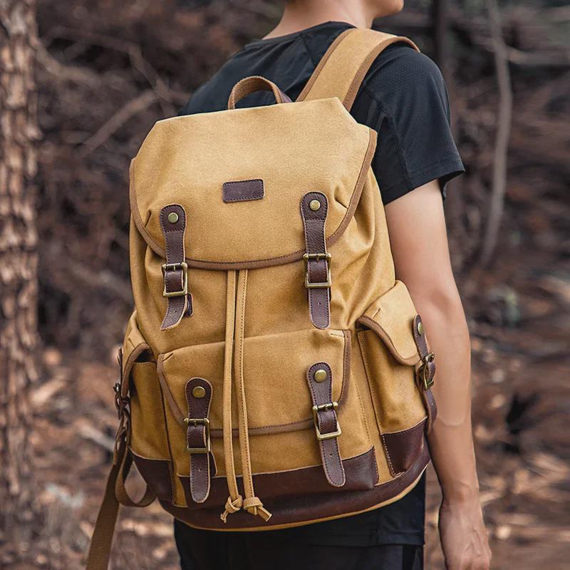 Retro Waterproof Canvas & Cowhide Men's Travel Backpack