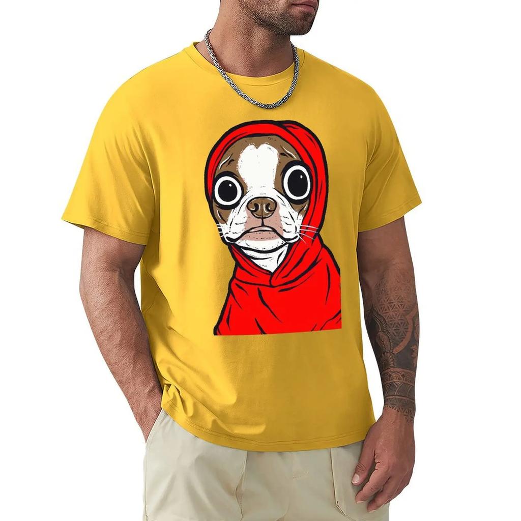 Коричневая футболка с капюшоном Boston Dogs Terrier, футболка с коротким рукавом Harajuku, 100% хлопок, графика, футболка, топы