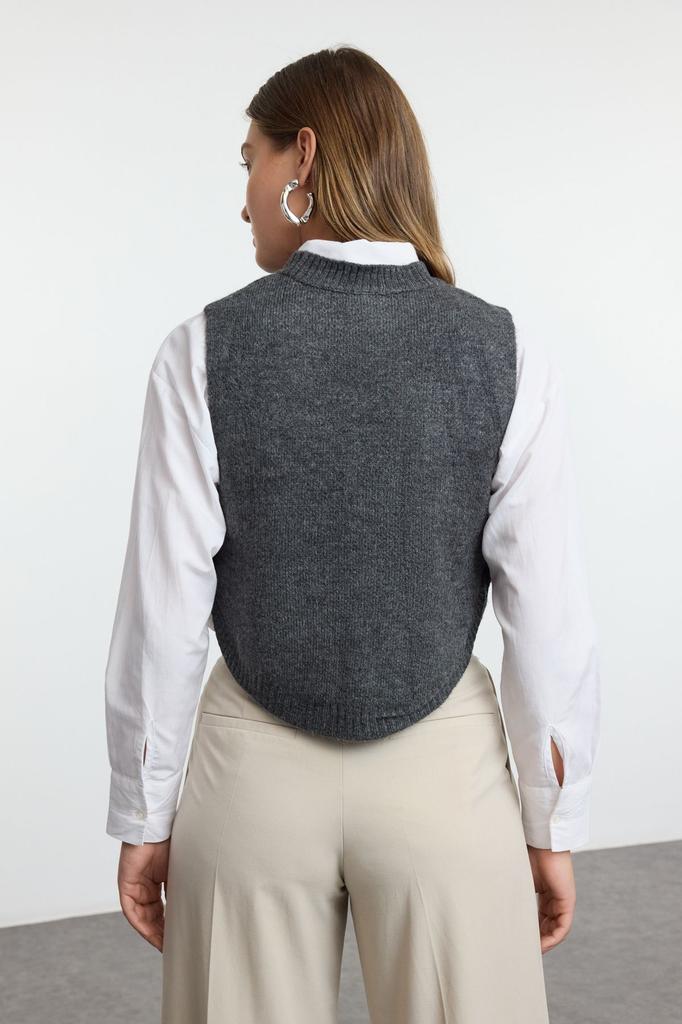 Women's Elegance Style Sweater Stone Soft Textured Crop Buttoned Knitwear Sweater