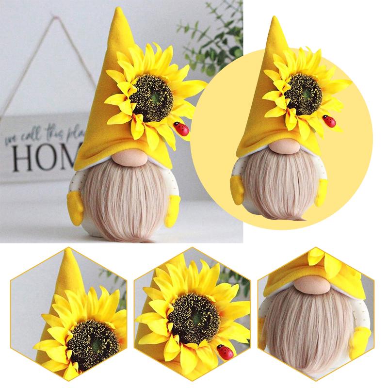 Creative Lovely Sunflower Small Doll Suitable Family Festival Party Dwarf Plush Beard Faceless Doll Window Desk Ornament