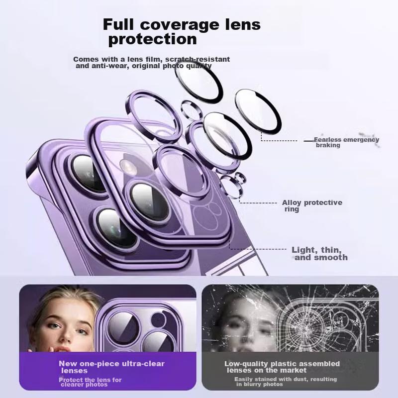 Yellowing Package CompensationIPhone 14 Case, Electroplated Borderless Transparent Heat Dissipation, High-Definition Anti-Drop Simple, Dark Purple
