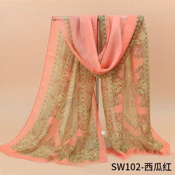 Женский длинный шифоновый шарф с цветочным узором, прозрачная шаль с запахом на шее, палантин