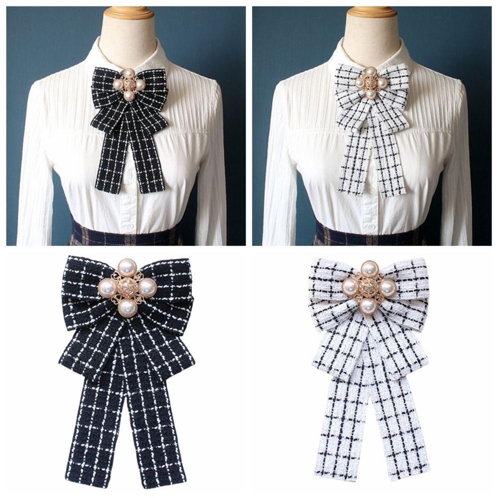 Fashion Cloth Bow Brooches Pearl Vintage Pearl Collar Pins Bowknot Necktie Wedding