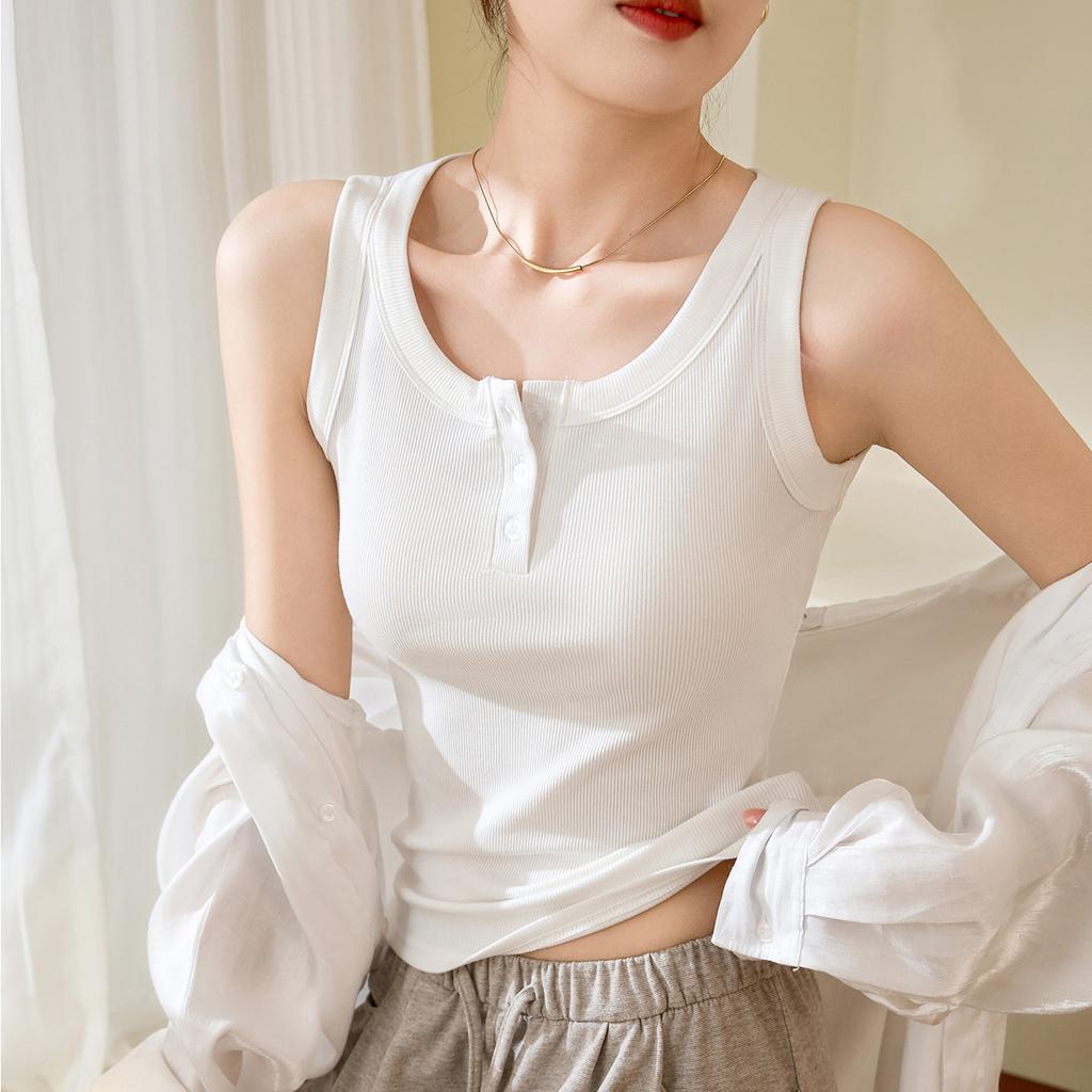 Women's Button Camisole Cover Side Breasts Anti-glare Outside Cotton Vest