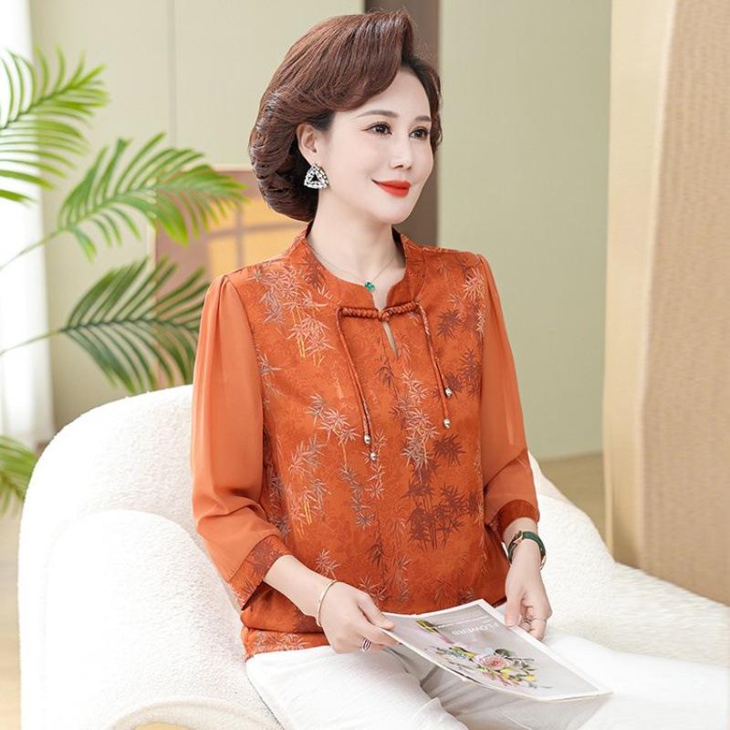 Летняя блузка с рукавами три четверти для мам, китайский темперамент, для женщин среднего и пожилого возраста, ретро-рубашка в стиле вестерн
