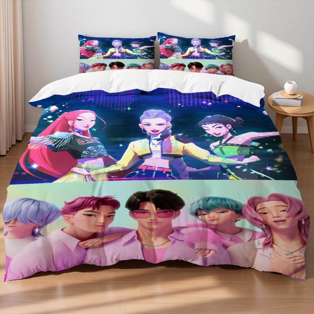 Зои Охотники на демонов K-pop Девушки Парни Группа Принт Бессердечное Пододеяльник Мульти Размер Спальня Общежитие Праздничное Постельное Белье Декорация