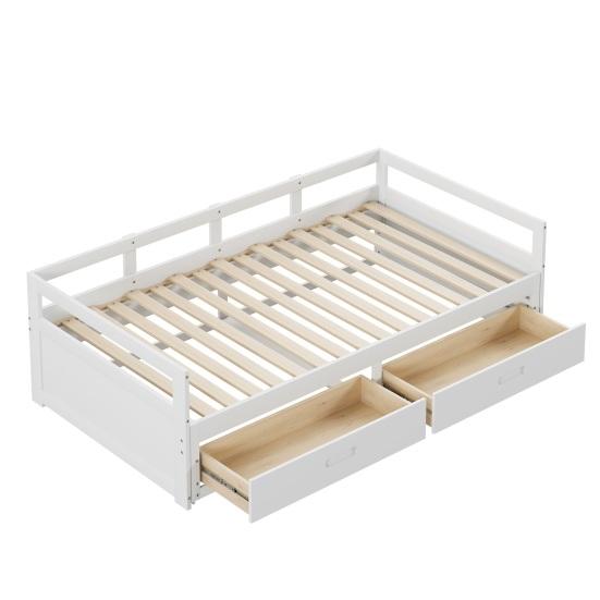 Pull-Out Sofa Bed Pull-out Bed 78" Convertible Sectional Couch Modern Wood Reversible Couches with Drawers And Slats for Living Room (White)
