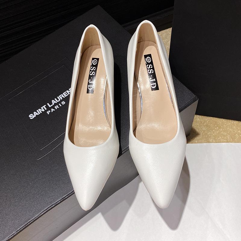 Большой размер 35-42 Базовые туфли-лодочки Острый носок Высокий каблук Туфли-лодочки для женщин Туфли для платья Мелкие Белые Свадебные туфли Черные J235214