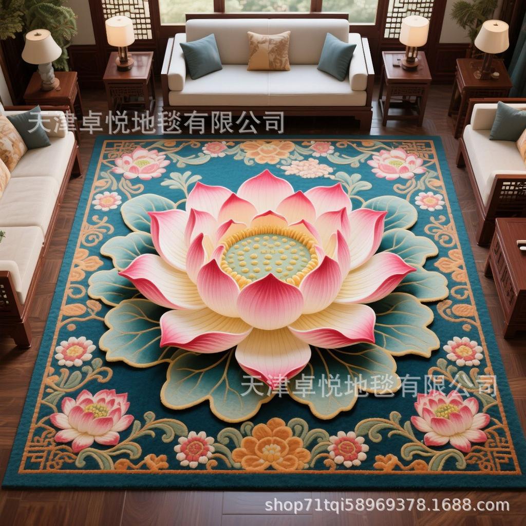 Ковер в новом китайском стиле, ковер «Лотос», противоскользящий, простой в уходе, легко чистится, напольный коврик