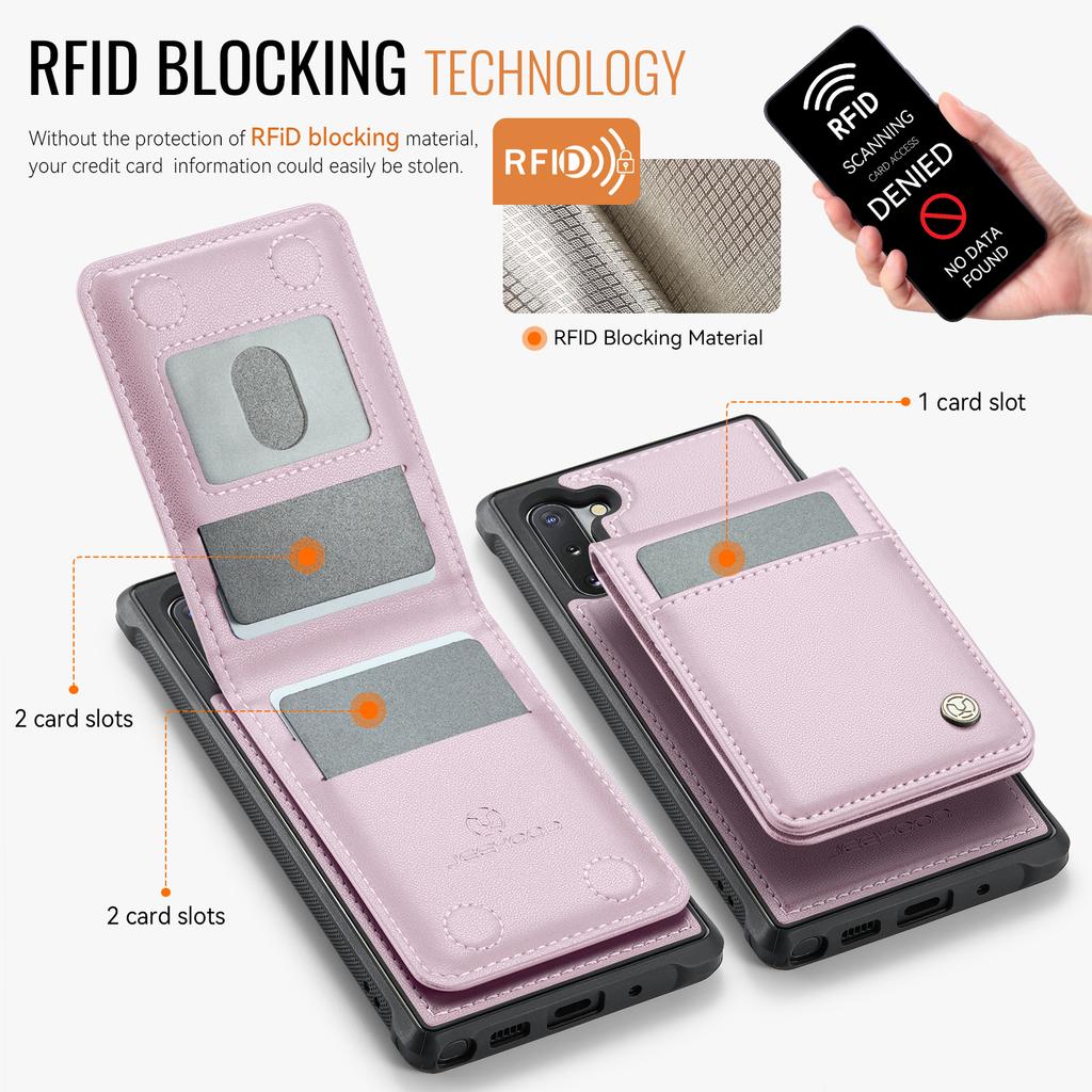 Для Samsung Galaxy Note 10 4G Кожаная задняя крышка Совместим с MagSafe Чехол для телефона JEEHOOD J06 с карманом для карт Блокировка RFID