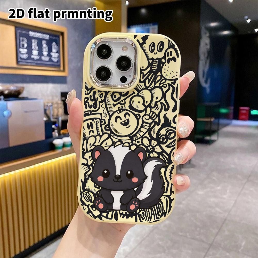 Phone case: 2D flat design suitable for iPhone 18 17 16 15 14 13 Pro protective case, couple style, cartoon skunk, Christmas and Halloween gift