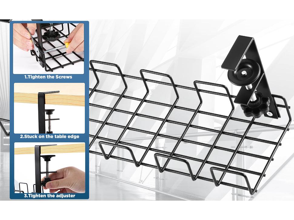 Punch-Free Under-Desk Cable Organizer & Power Strip Rack
