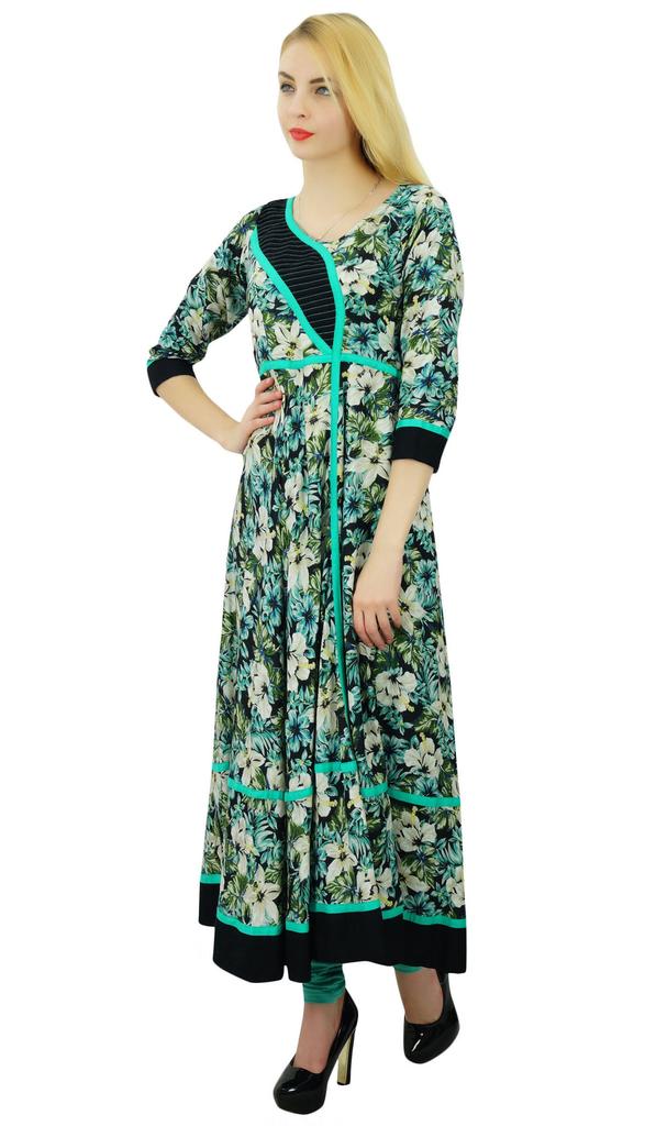 Phagun Цветочный дизайнер Анаркали Курти Хлопок Этническая женская Курта Повседневное платье