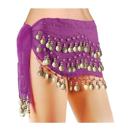 Шарф на бедра для танца живота Женский пояс на талию Юбка для танца живота с 98 золотыми монетами Завязывание узлом Обмотка бедер для танцевальных тренировок, выступлений, пляжной одежды
