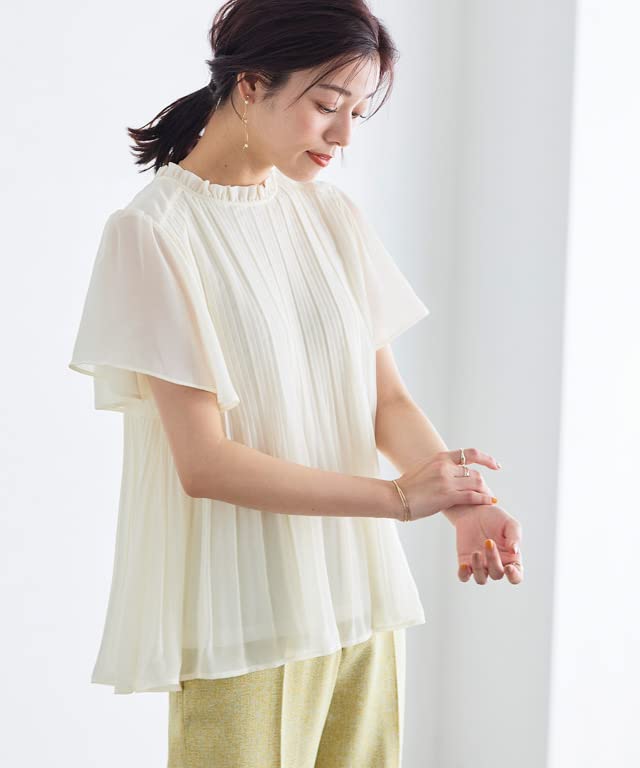 Piero Flare Sleeve Pleated Chiffon Size Ivory Women's Blouse, M,