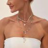 Colorful Crystal Choker Necklace Simple Clavicle Necklace Trendy Cross Pendant Necklace Women