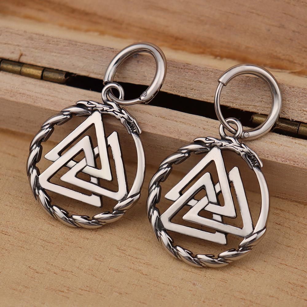 Fashion Nordic Viking Valknut Drop Earring for Women Stainless Steel Punk Rock Rapper Earring Creative Scandinavian Jewelry Gift