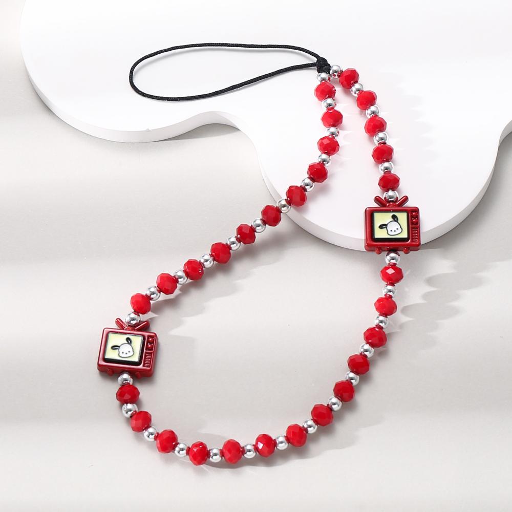 Модная красная акриловая цепочка для чехла мобильного телефона с клубничным бантом и бусинами, женский шнурок для мобильного телефона, ювелирное украшение против падения, браслет на запястье для телефона