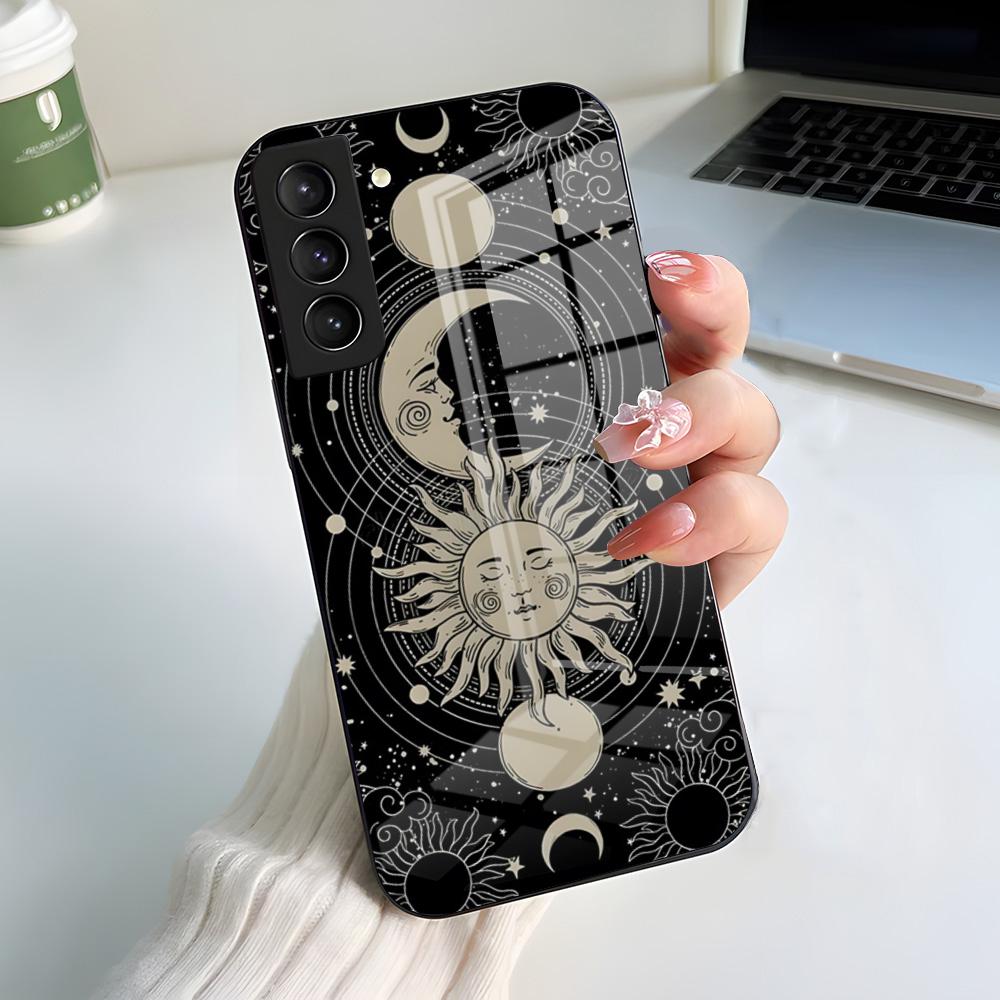 Yinuoda Забавный чехол для телефона с изображением лица солнца и луны для Samsung A56 A36 A26 A16 A15 A25 A35 A55 A14 A34 A24 A54 Стеклянный чехол
