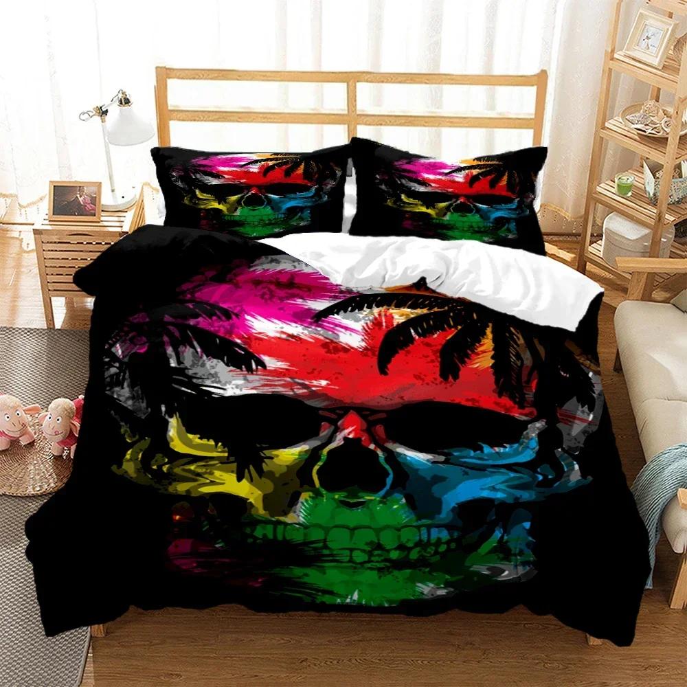 3D Print Mysterious Colored Skeleton Comfortable Duvet Cover Pillowcase Bedding Set Children Bedroom Decoration Home Textile